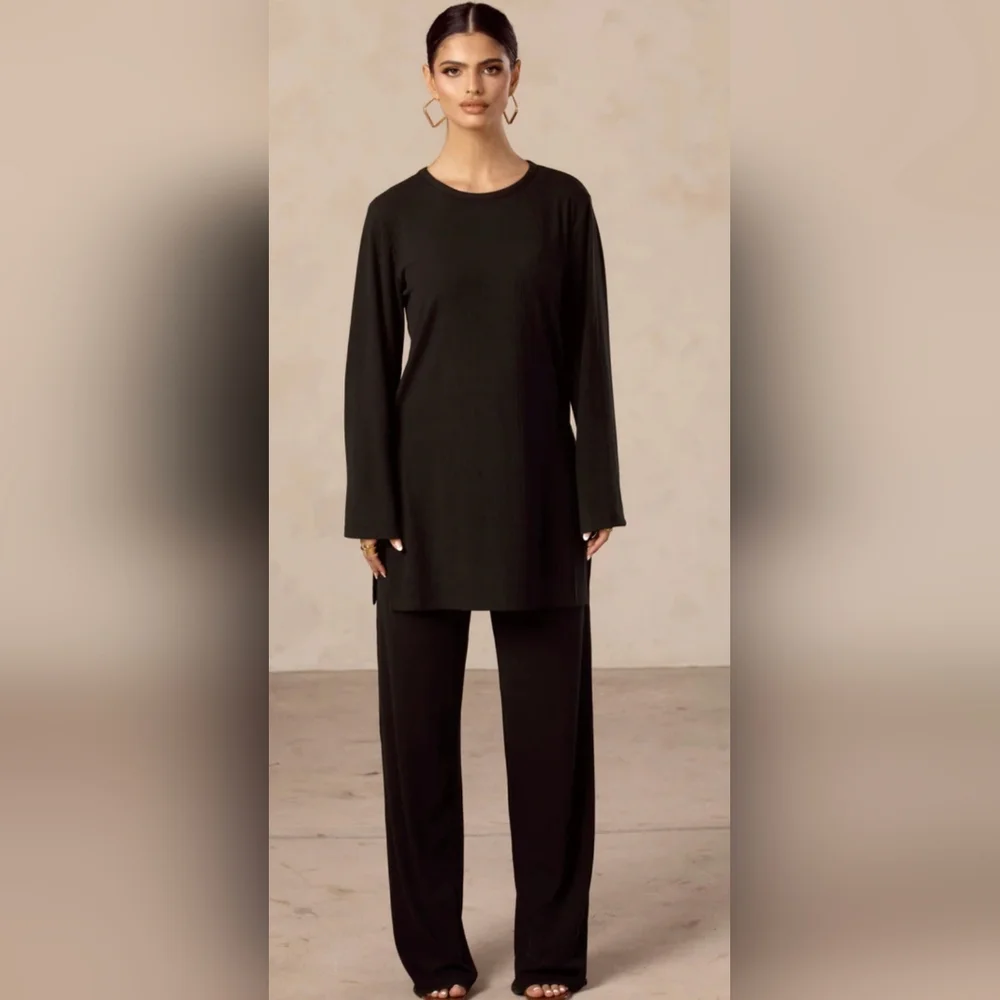 Veiled Collection Hannah Ribbed Tunic & Pants Matching Set - Black Size L